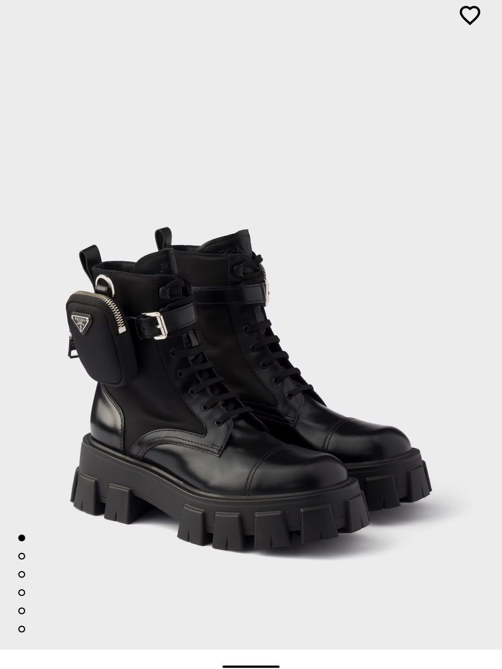 Prada Black Leather Lug-Sole Combat Boots with Detachable Pouch